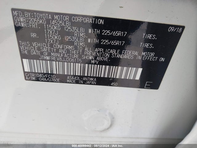 Toyota Rav4 Xle 2018 JTMWFREV8JJ206115 Image 9