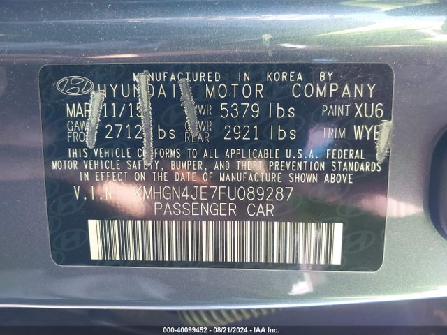 Hyundai Genesis 3.8 2015 KMHGN4JE7FU089287 Image 9