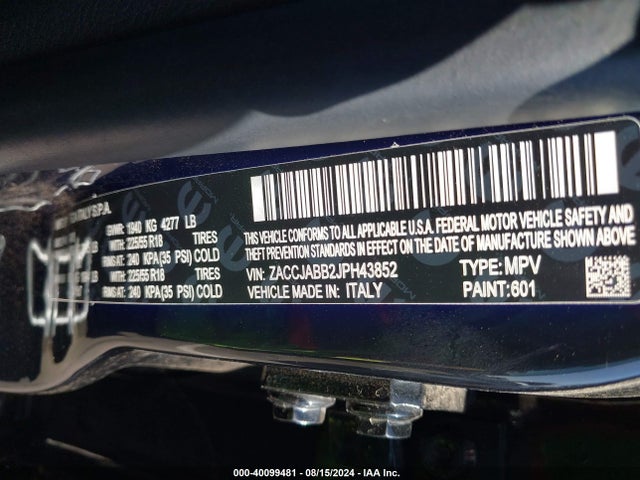 ZACCJABB2JPH43852 Jeep Renegade Altitude Fwd