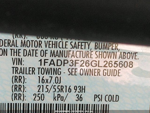 1FADP3F26GL265608 Ford FOCUS SE