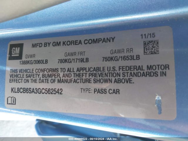 KL8CB6SA3GC562542 Chevrolet Spark Ls Cvt