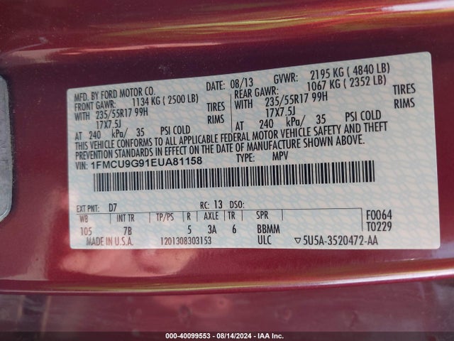 Ford ESCAPE SE 2014 1FMCU9G91EUA81158 Image 9