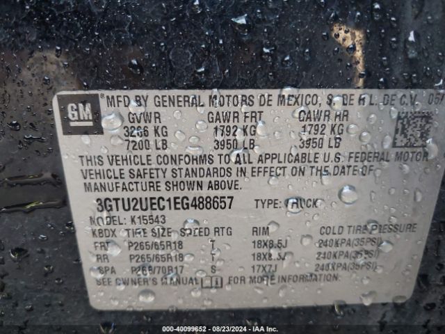 3GTU2UEC1EG488657 GMC Sierra 1500 Sle