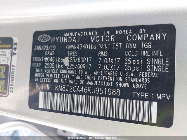 Hyundai TUCSON SE 2019 KM8J2CA46KU951988 Image 9