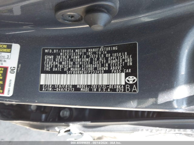 Toyota COROLLA LE 2015 5YFBURHE6FP233459 Image 9