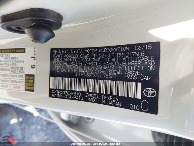 JTDKN3DPXF3075363 Toyota PRIUS PLUG-IN