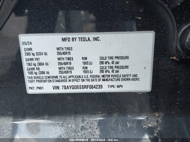 2024 TESLA MODEL Y 7SAYGDEE8RF084239 Photo 8