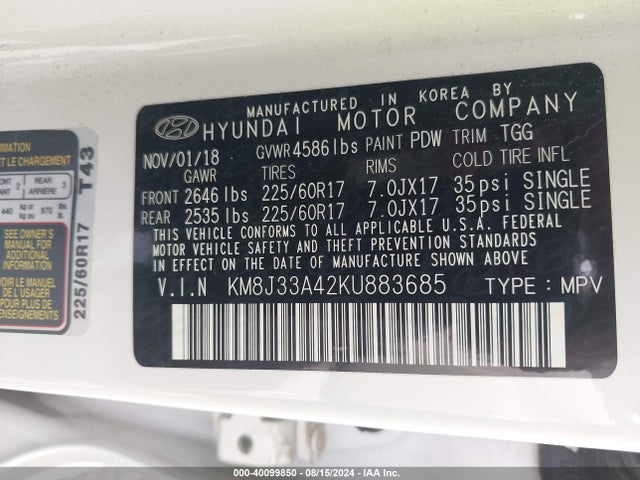 Hyundai Tucson Value 2019 KM8J33A42KU883685 Image 9