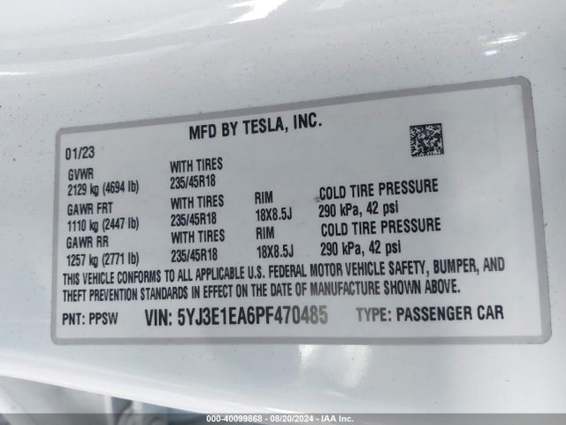 Tesla Model 3 Rear-wheel Drive 2023 5YJ3E1EA6PF470485 Image 9