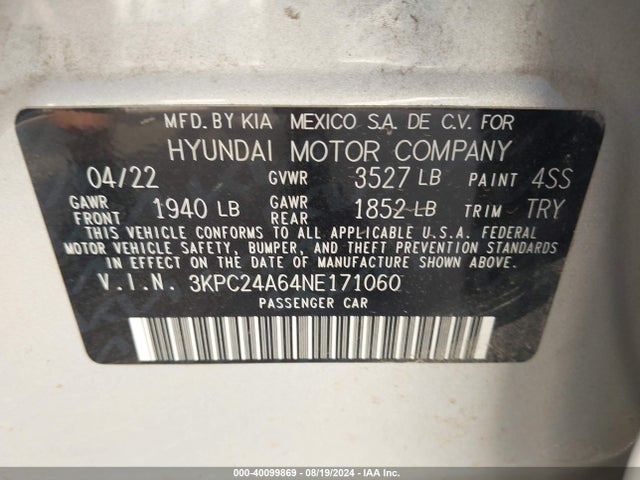 Hyundai ACCENT SE 2022 3KPC24A64NE171060 Image 9
