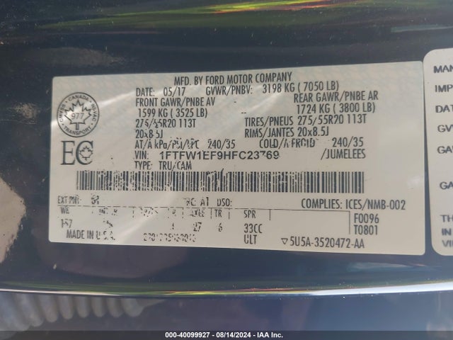 Ford F-150 Xlt 2017 1FTFW1EF9HFC23769 Image 9