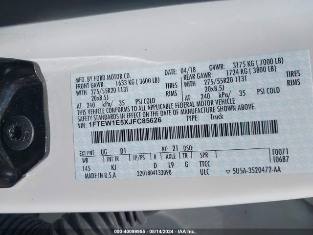 Ford F-150 King Ranch 2018 1FTEW1E5XJFC85626 Image 9