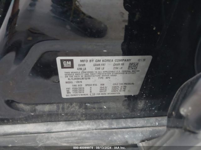 KL7CJKSB4LB079196 Chevrolet Trax Fwd Ls