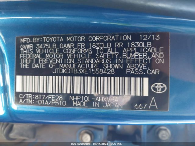 JTDKDTB3XE1558428 Toyota Prius C One