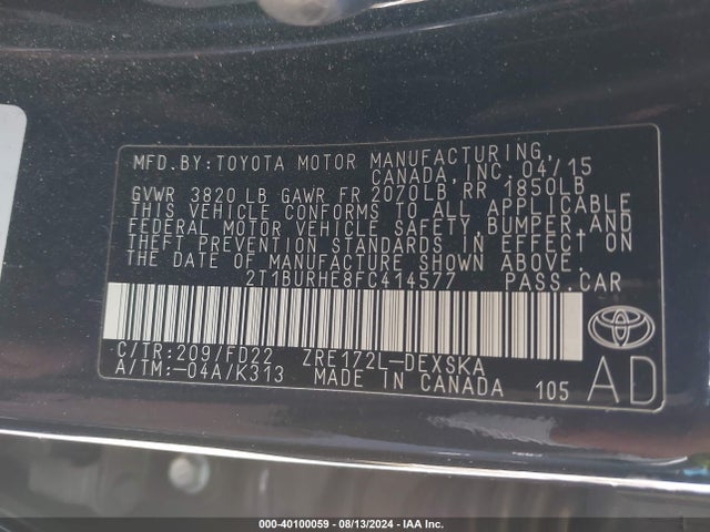 Toyota Corolla S Plus 2015 2T1BURHE8FC414577 Image 9