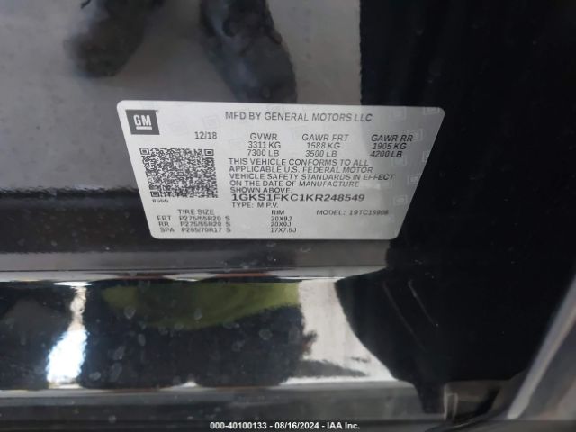 1GKS1FKC1KR248549 GMC Yukon Xl Sle