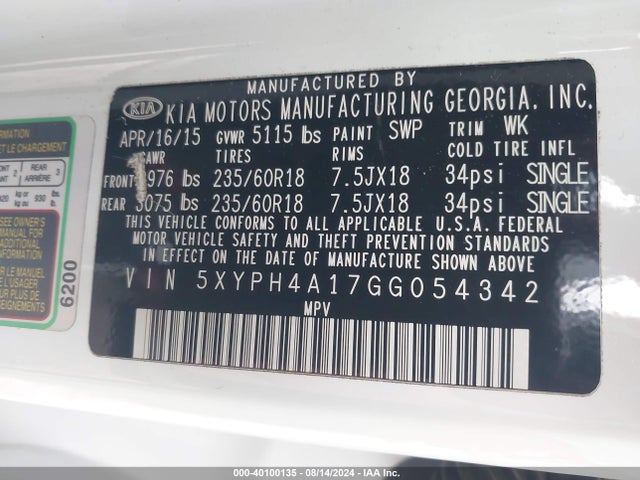 KIA Sorento 2.0t Ex 2016 5XYPH4A17GG054342 Image 9