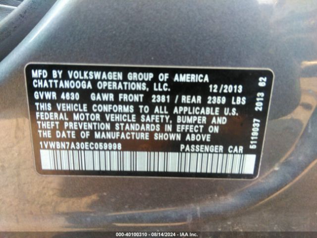 1VWBN7A30EC059998 Volkswagen Passat 2.0l Tdi Se