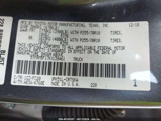 5TFRM5F17KX138461 Toyota Tundra Sr5 4.6l V8