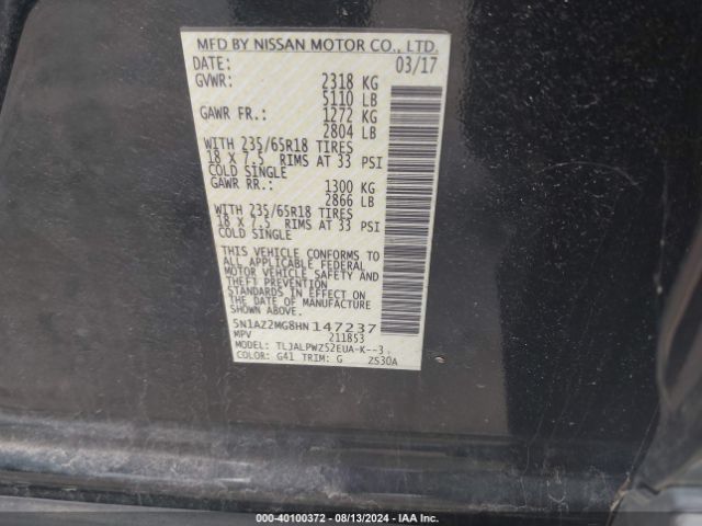 5N1AZ2MG8HN147237 Nissan MURANO S