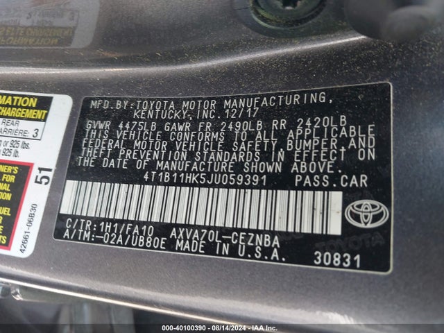 Toyota CAMRY LE 2018 4T1B11HK5JU059391 Image 9