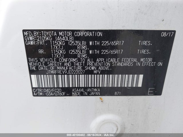 Toyota Rav4 Xle 2018 JTMRFREV9JD222027 Image 9