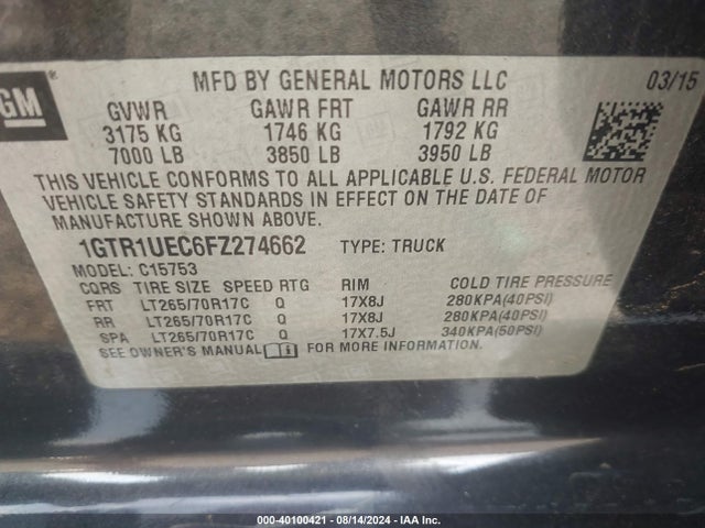 GMC Sierra 1500 Sle 2015 1GTR1UEC6FZ274662 Image 9