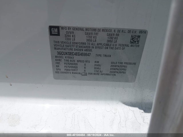 Chevrolet Silverado 1500 1lz 2014 3GCUKSEC4EG469847 Image 9