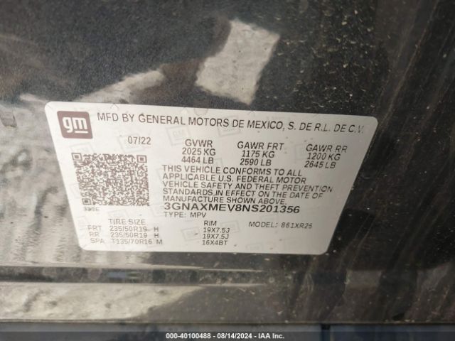 3GNAXMEV8NS201356 Chevrolet Equinox Fwd Rs