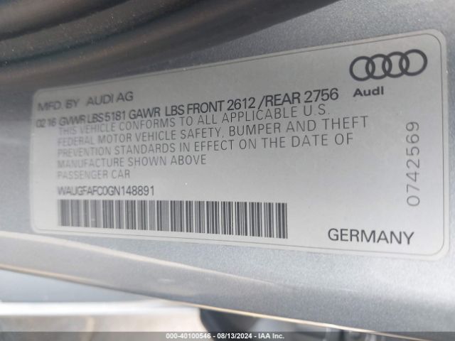 WAUGFAFC0GN148891 Audi A6 2.0t Premium Plus