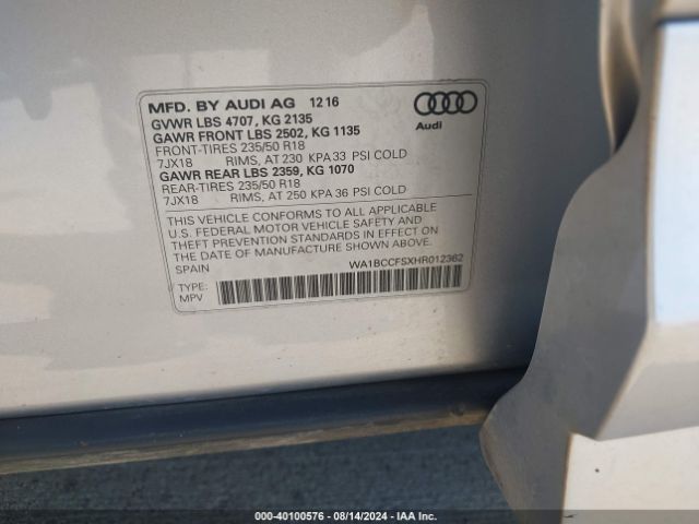 WA1BCCFSXHR012362 Audi Q3 2.0t Premium