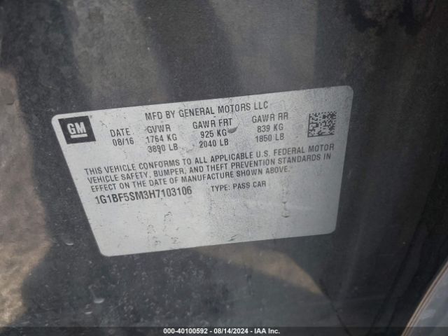 1G1BF5SM3H7103106 Chevrolet Cruze Premier Auto