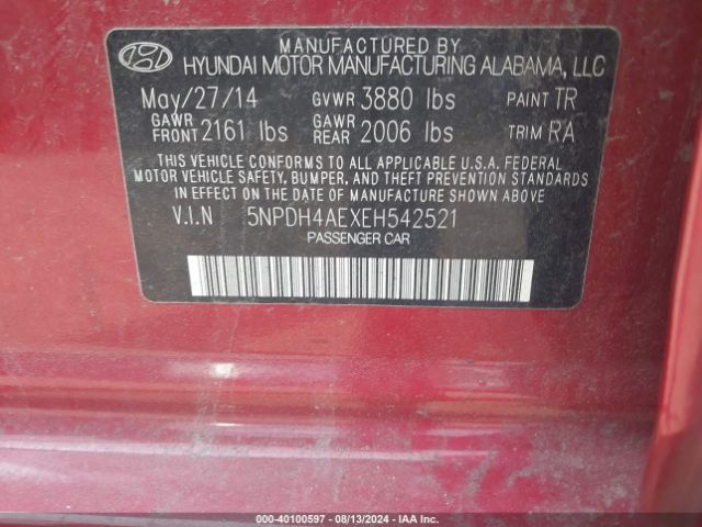 5NPDH4AEXEH542521 Hyundai ELANTRA SE