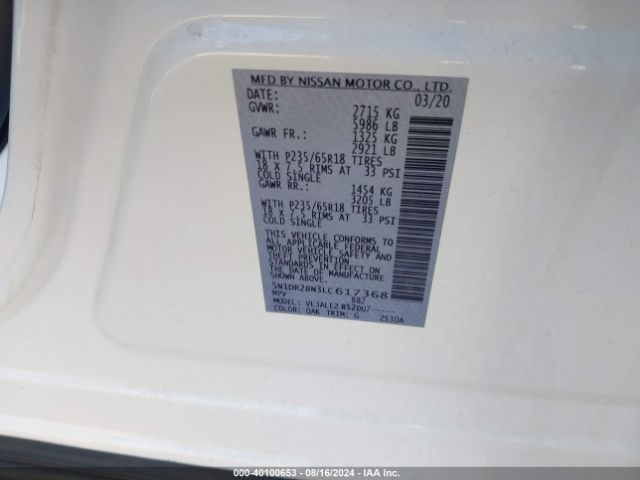 5N1DR2BN3LC617368 Nissan Pathfinder Sv 2wd
