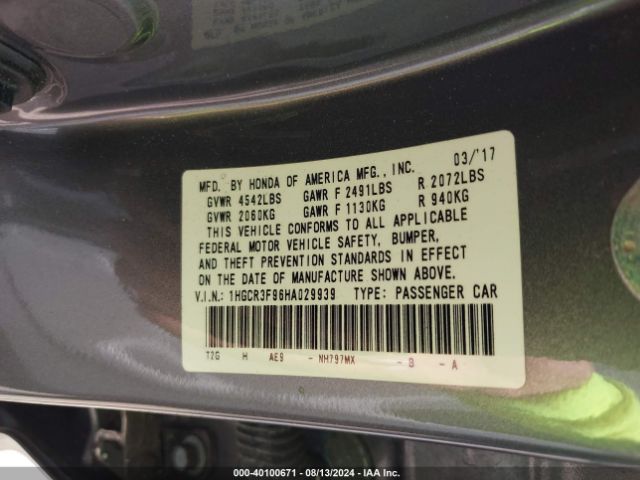 1HGCR3F96HA029939 Honda Accord Touring V6