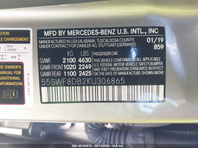 55SWF8DB2KU306865 Mercedes-Benz C 300