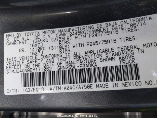 3TMJU4GN0EM171062 Toyota Tacoma Prerunner V6