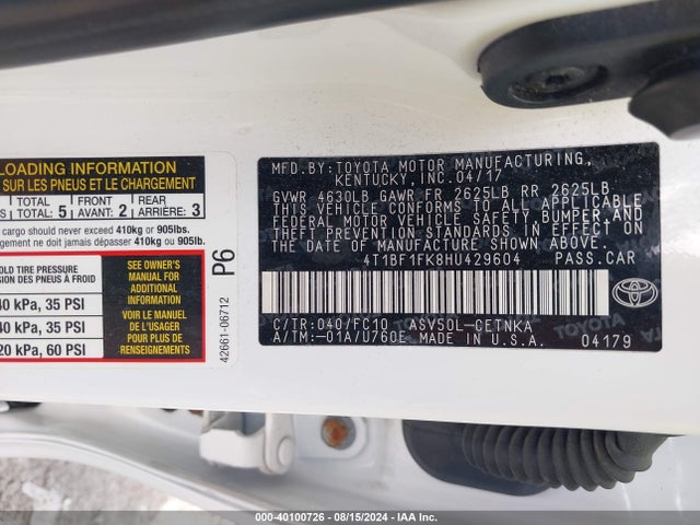 Toyota CAMRY LE 2017 4T1BF1FK8HU429604 Image 9