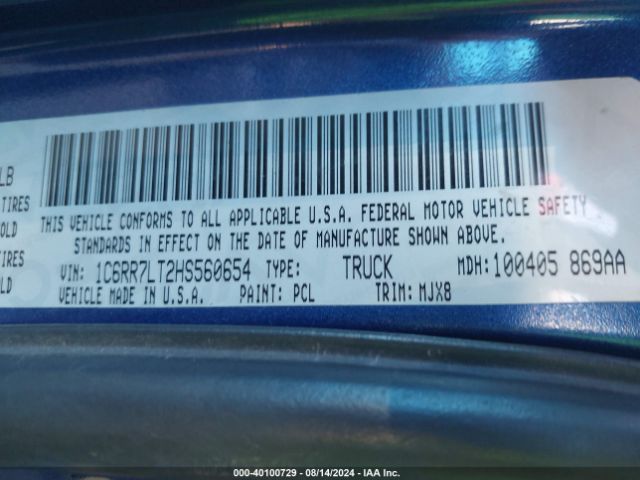1C6RR7LT2HS560654 RAM 1500 Lone Star  4x4 5'7 Box