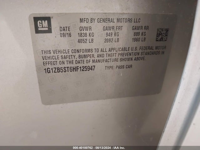 40100762 :رقم المزاد ، 1G1ZB5ST6HF125947 vin ، 2017 Chevrolet Malibu Ls مزاد بيع