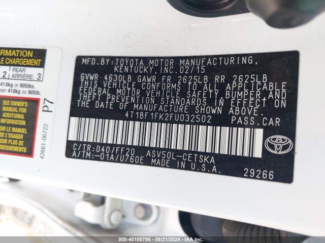 Toyota CAMRY SE 2015 4T1BF1FK2FU032502 Image 9