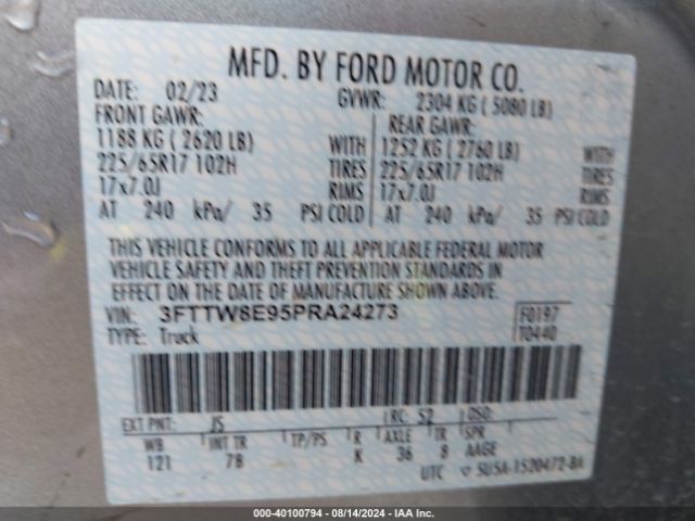 3FTTW8E95PRA24273 Ford Maverick Xlt