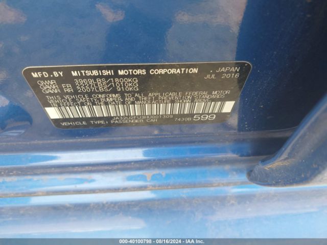 JA32U2FU3HU001309 Mitsubishi LANCER ES