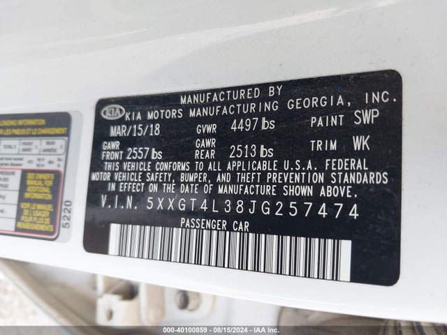 KIA Optima Lx 2018 5XXGT4L38JG257474 Image 9