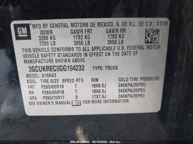 Chevrolet Silverado 1500 2lt 2016 3GCUKREC0GG194232 Image 9