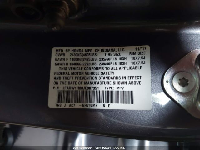 7FARW1H80JE007351 Honda Cr-v Ex-l/ex-l Navi
