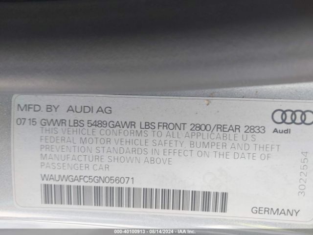 WAUWGAFC5GN056071 Audi A7 3.0t Premium Plus