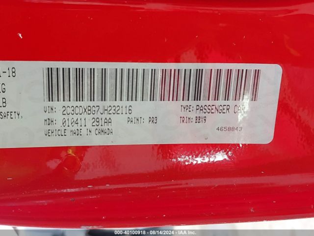 2C3CDXBG7JH232116 Dodge Charger Sxt Rwd