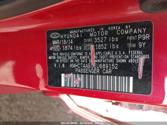 KMHCT4AE0EU689152 Hyundai ACCENT GLS