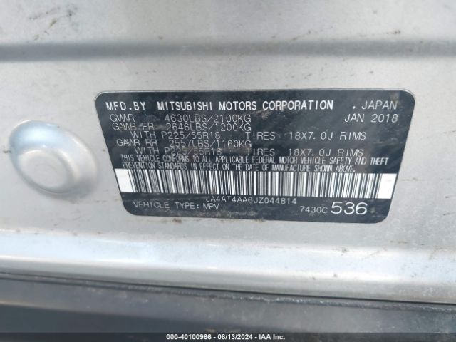 JA4AT4AA6JZ044814 Mitsubishi Eclipse Cross Le